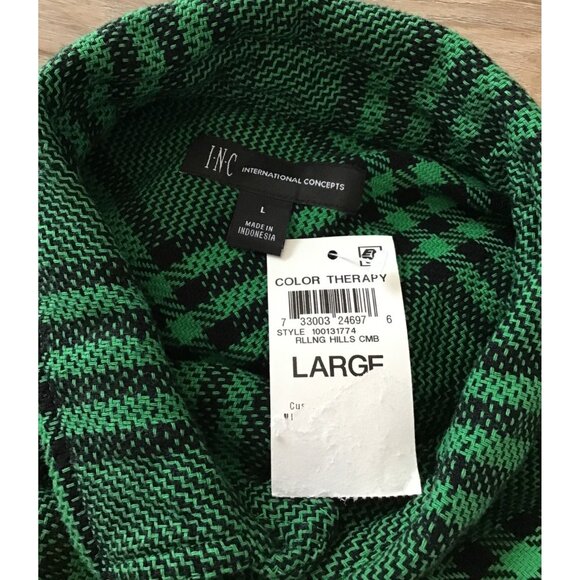 I.N.C. - MENS GREEN/BLACK LONG SLEEVE BUTTON FRONT CASUAL DRESS SHIRT SIZE LARGE - Picture 3 of 7